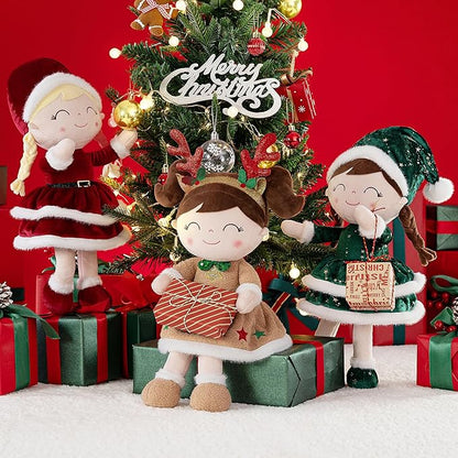 Gloveleya Christmas Reindeer Girl Plush Doll – 16" Soft Stuffed Animal Holiday Toy with Antlers, Gift Box & Card, Xmas Present for Toddler Girls, Baby Shower & Birthday Gift