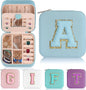 Parima Travel Essentials for Women Jewelry Box, Travel Accessories for Teen Girls Trendy Stuff | Necklace Organizer Earrings Organizer Ring Organizer - Letter A, Sky Blue