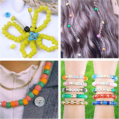 XIANNVXI 24Colours Green Pony Beads for Bracelet Friendship 720pcs Letter Kandi Green Pony Beaded Kit Bracelet Making Kit for Jewelry DIY Crafts