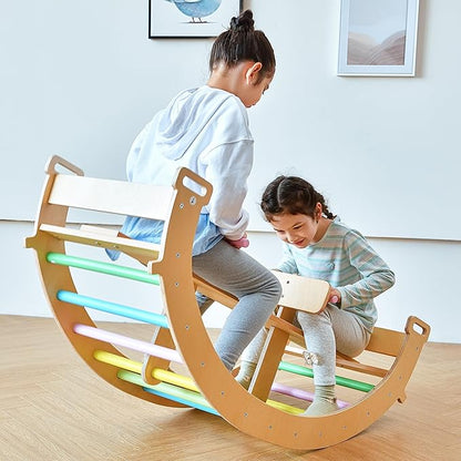 Avenlur Bailis Ultimate 3-in-1 Playset for Kids - Seesaw, Climbing Arch and Rocker - Waldorf and Montessori Climbing Toy for Children 2-6 Years - Toddler Climbing Toys (Colored)