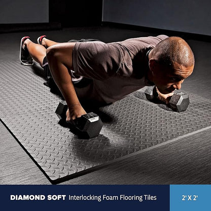 IncStores 1/2 Inch Thick Diamond Soft Foam Flooring Tiles | High-Density Interlocking Foam Tiles for Rugged Style in Your Home Gym, Playroom, and More | Black, 36 Tiles