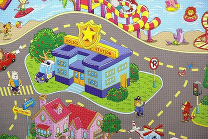 Baby Care Play Mat (Large, Playful - Zoo Town) 82'' x 55'' Original One-Piece Reversible Rollable Waterproof Play Mat for Infants, Babies, Toddler, and Kids