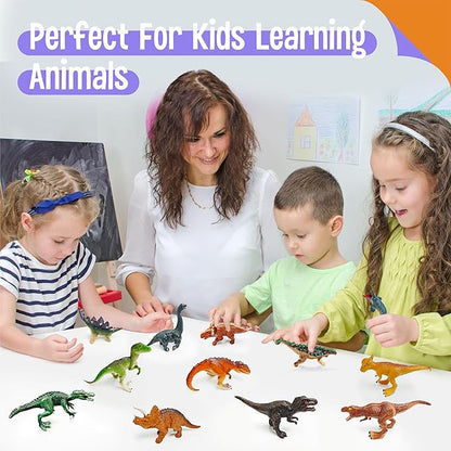 SpriteGru 12 Dinosaur Figurines for Kids, Plastic Animal Toys Tiny Portable Dinosaur Figures Playset Montessori Toy Educational Game for Homeschool Preschool Toddler Kids