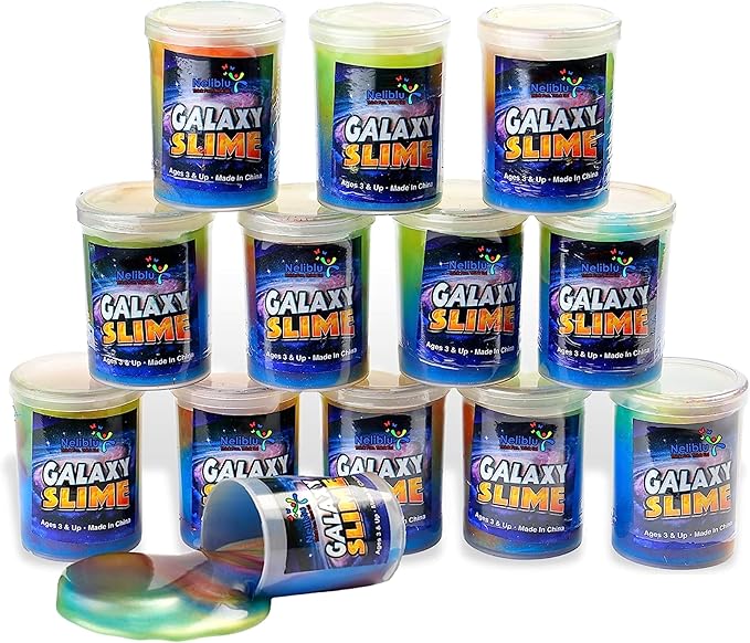 Neliblu Galaxy Slime Kit - 12 Pack of 4 oz Galaxy Slime Party Favors for Kids, Fun DIY Decoration and Self-Calming Toys - Marble Rainbow Slime Set for Girls - Goodie Bag Stuffers and Birthday Gifts