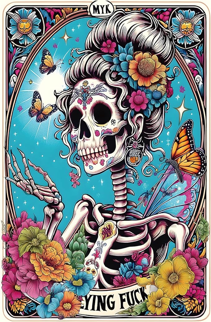 Halloween Sugar Skull 500 Piece Jigsaw Puzzle for Adults Day of The Dead Puzzle with Vibrant Floral Skull Butterflies Playing Cards Art Challenging Adult Jigsaw Puzzles for Game Night(15"x23")