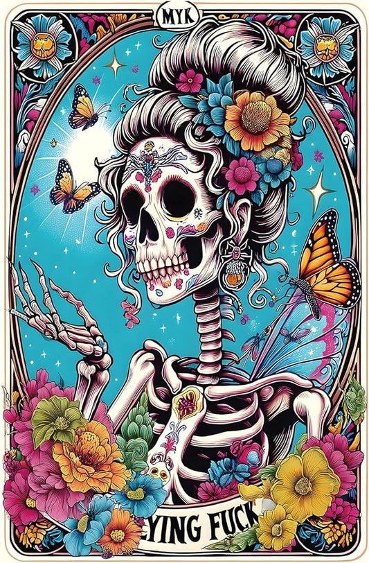 Halloween Sugar Skull 500 Piece Jigsaw Puzzle for Adults Day of The Dead Puzzle with Vibrant Floral Skull Butterflies Playing Cards Art Challenging Adult Jigsaw Puzzles for Game Night(15"x23")
