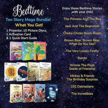 Moonlite Storytime Mini Projector with 10 Classic Bedtime Stories, A Magical Way to Read Together, Digital Storybooks, Fun Sound Effects, Learning Gifts for Kids Ages 1 and Up