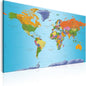 artgeist Pinboard World Map 35x24 in - Cork Board & Canvas Print Wall Art 1 pcs Memoboard with 50 Pins Noticeboard Message Board Image Picture Home Decor Travel Map k-A-0104-p-d