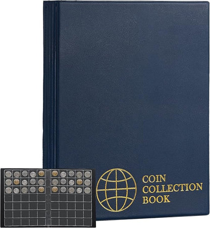 350 Pockets Coin Albums - 1.2x1.4 inch Grid Blue Coin Book 10 Pages Coin Collection Holder Letter Size Coin Storage Book 3.0x3.5 cm Pocket CS0235BL