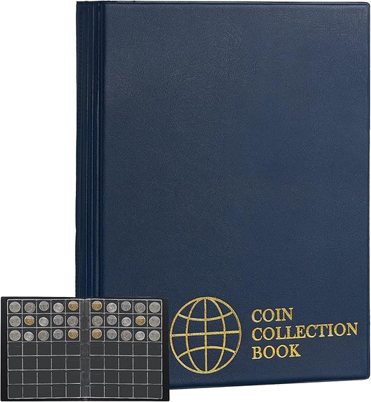 350 Pockets Coin Albums - 1.2x1.4 inch Grid Blue Coin Book 10 Pages Coin Collection Holder Letter Size Coin Storage Book 3.0x3.5 cm Pocket CS0235BL