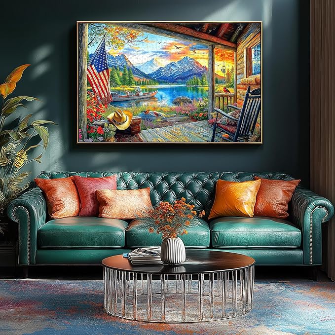 Lake Village 1000 Piece Jigsaw Puzzle for Adults Sunset Nature Scene Colorful Landscape Puzzle Challenging Family Puzzle Perfect for Game Nights (27.5"X19.6")