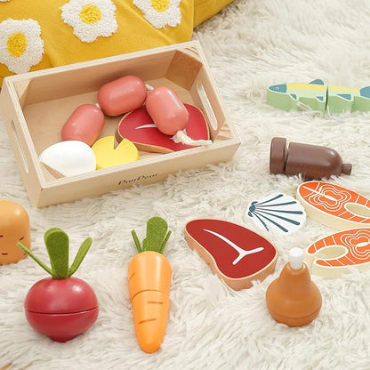 PairPear Wooden Toys Play Food Sets for Kids Kitchen, Kids Toy Food Cutting Vegetables Set for Toddlers 3+ Years Old, Pretend Food Play Kitchen Accessories for Girls and Boys