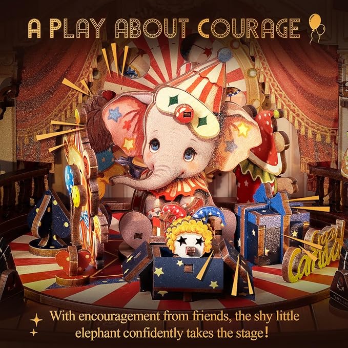 CUTEBEE 3D Puzzles Wooden Theater for Adults - DIY Music Box Rotating Miniature House Kit Model Building Set with LED Light, Home Bookshelf Decor, Unique Birthday Gifts (Animal Carnival)