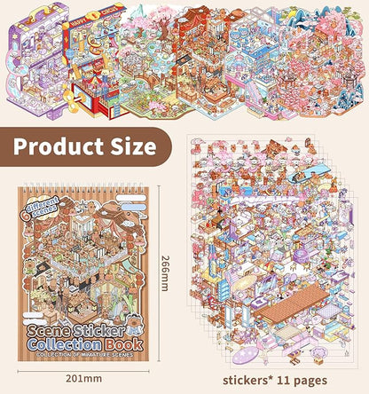 DIY 3D House Stickers, 6 Sets Fun DIY Stickers Scene Make Your Own Mini House Cute Cartoon Animal Scene Stickers for Kids Adult Sticker Art Relief Stress Pass The Time
