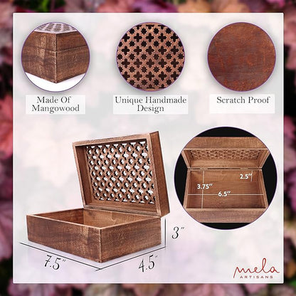 Mela Artisans Wooden Keepsake Box | Medium Polish Mango Wood Memory & Photo Storage Box with Hinged Lid | Decorative Storage Box | Medium | 7.5x4.5x3 Inch