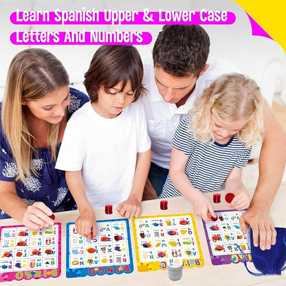 Spanish Bingo Game, 12 Bingo Board Spanish Letters, Numbers & Words Vocabulary Game, Early Educational Toys for Learning - Ages 4 and up, Perfect for Classroom & at Home (Up to 12 Players)