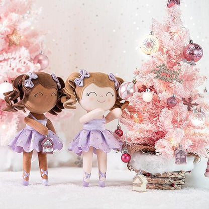 Gloveleya Baby Dolls Soft Snuggly Curly Hair Ballerina Doll First Baby Girl Gifts Plush Ballet Doll with Lace Mesh Dress Purple 14inches Ballerina Series