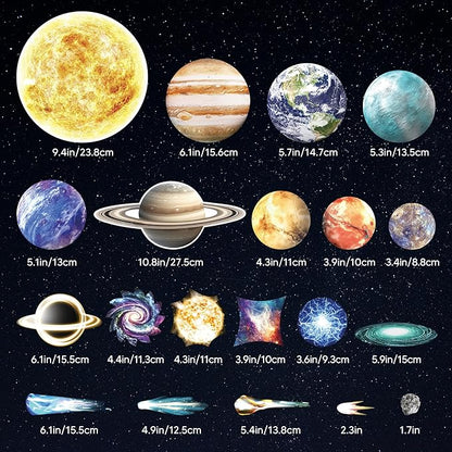 Glow in The Dark Stars and Planets for Ceiling, Robmoda Glow Solar System Wall Stickers, Space Wall Decals for Kids Boys Room (Blue)