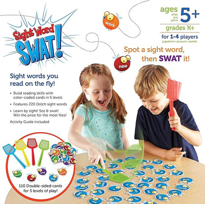 Learning Resources Sight Word Swat A Sight Words Game - Phonics Flash Cards, Board Games for Kids, Montessori Spelling , Homeschool, Classroom Must Haves, Teacher Supplies, Gifts for Boys and Girls