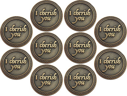 Bulk Set of 10 Romantic Love Expression Coins, I Cherish You, I Can't Stop Thinking About You, Anniversary Pocket Tokens for Date Night, Love Gift for Men & Women, from Him or Her