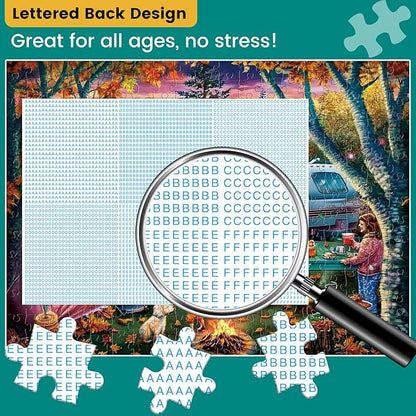 300 Piece Puzzle for Adults,Fall RV Camping Puzzle for Kids Adult Seniors,Fun Outdoor Bonfire Party Jigsaw Puzzle for Kids Ages 8-10 10-12,Challenging Family Game Gift for Friends Men Women,20.5*15 In