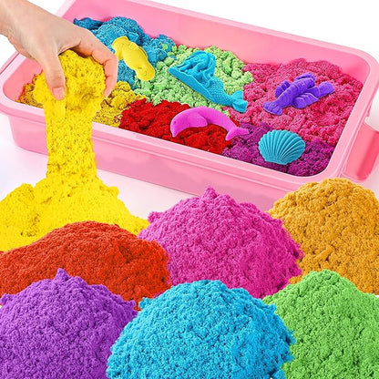 Play Sand with Sensory Bin Toy for Kids, 8 lb of 7 Colored Bulk Magic Sand with Sandbox for Toddlers, Sensory Sand Kit for Boys and Girls Age 3-8 (Pink)
