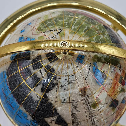 Unique Art 13" Tall 9" Diameter Pearl White Ocean Desktop 4-Leg Gold Stand Gemstone Globe