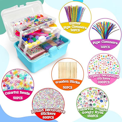 LINAYE 2500+PCS Arts and Crafts Supplies for Kids, DIY Craft Supplies Kit Box for Ages 6-8, Arts and Crafts Kit for Kids, Crafting Supply Set for Girls Boys Birthday Christmas Gifts, Blue