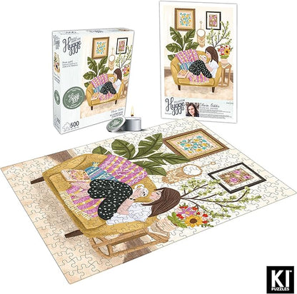 KI Puzzles 500 Piece Puzzle for Adults Hygge Collection Relaxing Nook by Olivia Gibbs Blueboard Jigsaw + Candle by Playview Brands