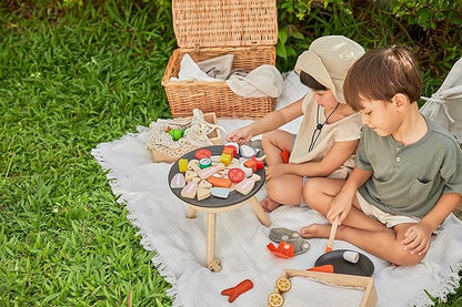 PlanToys® Wooden Barbeque Pretend Cooking Toy for Kids | Kitchen Toy Includes Grill, Food Pieces, Tongs & Charcoal Stove | Montessori Food Role Play Set for Fine Motor Skills & Imaginative Learning
