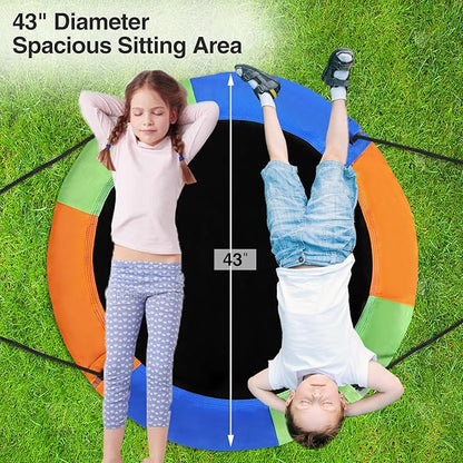 RedSwing 43" Flying Saucer Tree Swing for Kids Outdoor, Waterproof Large Round Swings Seat with Adjustable Hanging Straps for Backyard Outdoor Indoor Playground, Green Orange Blue