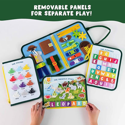 BONNYCO Busy Board for 1 Year Old Animals Montessori Busy Book for Toddlers 1-3 2-4, Felt Quiet Book Baby, Montessori Toys, Toddler Learning Toys Travel Airplane Car | Educational Activity Board