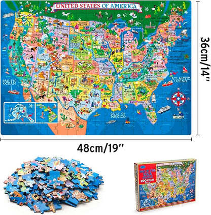 USA Map Puzzle for Kids - 200 Piece United States Puzzle - 50 States with Capitals for Kids Ages 4 and Up, America Jigsaw Puzzle Children’s Geography Puzzles Preschool Toys