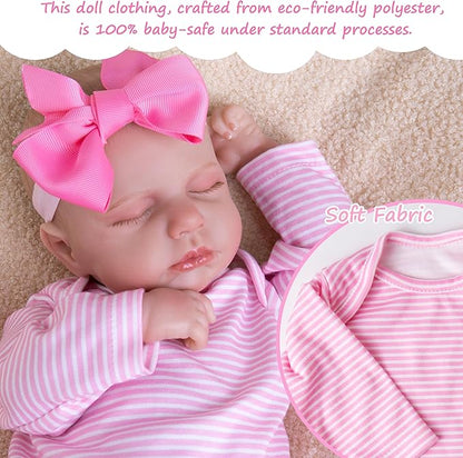 Reborn Baby Doll Accessories Pink Baby Doll Clothes 17-22 Inches Reborn Dolls Cute Newborn Outfits Gift Set for Realistic Dolls