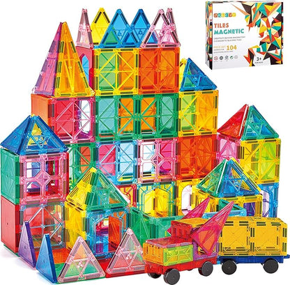 104PCS Magnetic Building Tiles, STEM Educational Stacking Blocks, Construction Toys for Kids Ages 3-9, Creative Toddler Boy Girl Christmas Birthday Gift