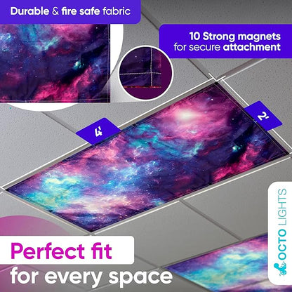 Magnetic Fluorescent Light Covers for Ceiling Lights - Astronomy Cover for Fluorescent & LED Fixture - Must Haves for Teacher Supplies - Classroom, Home, Office Decor - Shield Overhead Lighting