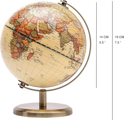 Annova Antique Globe Dia 5.5-inch / 14CM - Educational/Geographic/Modern Desktop Decoration - Stainless Steel Arc and Base - for School, Home, and Office (Antique 5.5“) (Brown-1)