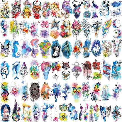 86 Sheets Temporary Tattoo, 14 Sheets Large Half Arm Fake Flower Cat Owl Lion Tattoos, 72 Sheets Tiny Waterproof Semi Permanent Temporary Tattoos Realistic for Women Girls Kids Adults