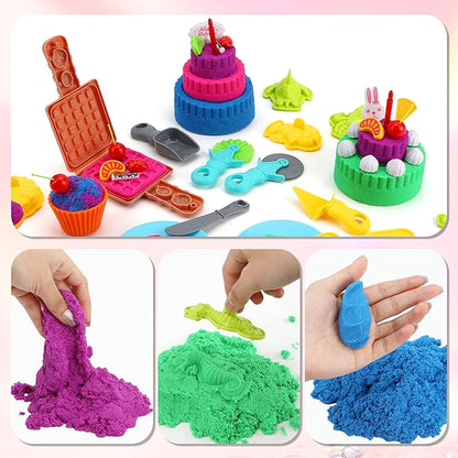 YIDESTARS Sensory Play Kit: Sand Art & Ice Cream Toy - 4lbs Colorful Sand,Molds,Tools,Sandbox w/Lid - Fun Gift for Kids(3-8)