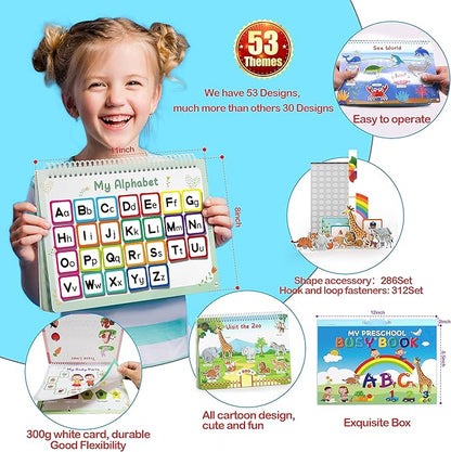 WJPC 53 Designs Busy Book for Toddlers 1,2,3,4,5,6 Years. Preschool Learning Busy Board Kids Boys&Girls Quiet Montessori Toddler Activity Book, Tracing Coloring
