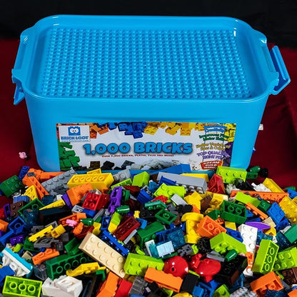 Brick Loot 1,000 Bricks Plus 70 Building Blocks Bulk Set – 1,070 Pieces with Deluxe Storage Box, Lego-Compatible Mixed Colors Classic Bricks, Creative STEM Construction Toys for Kids & Adults