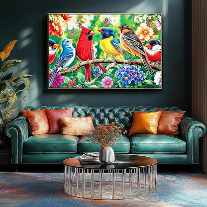 500 Piece Bird Jigsaw Puzzle for Adults - 23x15 Inch Vibrant Cardinal & Blue Bird with Flowers & Butterflies, Unique Art Puzzle for Home Decor & Gift