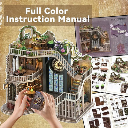 Flever DIY Miniature House Kit, Tiny Home Kit with LED Light, Mini House Build Craft Kits for Adults and Teens, Home Decor Creative Gift for Family/Friends (William' s Magic House)