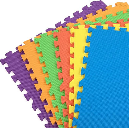 FlooringInc's Rainbow & Natural Harmony Playmat - Kid Safe Foam Floor Tiles with Removable Edges - 2'x2', 1/2" Thick (Rainbow, 6 Tile Pack)