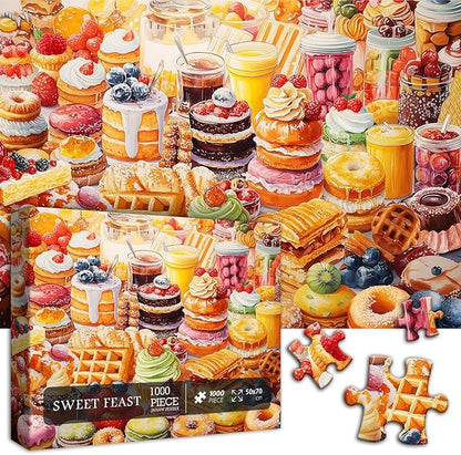 PICKFORU Food Puzzles for Adults, 1000 Pieces, Chocolate Sweet Candy Cake Donut Puzzle, Colorful Cupcakes, Challenging Difficult Hard Jigsaw Puzzle