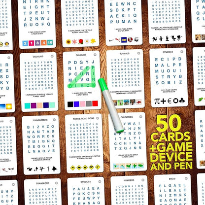 100 PICS Word Search Travel Game - 100 Puzzles with Picture Clues | 50 Wipe Clean Cards with Slide Reveal case and Pen | Activity, Gift, Stocking Stuffer | for Kids and Adults, Age 6+