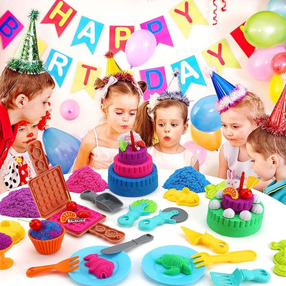 YIDESTARS Sensory Play Kit: Sand Art & Ice Cream Toy - 4lbs Colorful Sand,Molds,Tools,Sandbox w/Lid - Fun Gift for Kids(3-8)