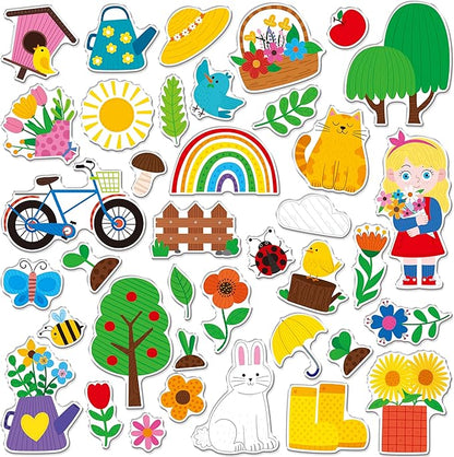 38PCS Reusable Jelly Stickers, Waterproof Spring-Theme Window Cling Stickers for Toddlers, Removable Easy to Clean Gel Decals for Kids, Adults, Home & Classroom Decors, Travel Toy (Not Edible)