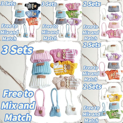 15cm & 17cm Doll Clothes Outfits Set - Premium Dress Up Bundle with Exquisite Accessories | Soft Fabric Fashion Doll Costume for 15-17cm Dolls (3set Yellow+Pink+Khaki)
