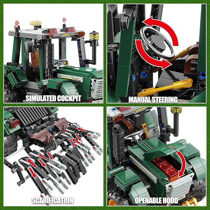 Farm Tractor Building Blocks Set,Wheeled Tractor Building Toys with Mechanical Gear Linkage,STEM Farming Truck Construction Model,Birthday Gift for Adults and Girls Boys 8-14 (1204Pcs)
